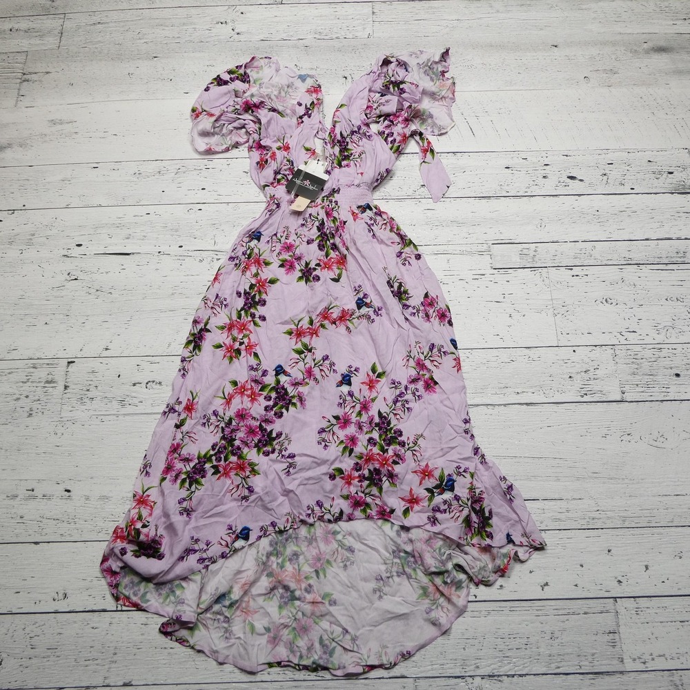 Nanette Lepore Swim Dress Womens M Purple Victorian Floral Hi-Low Ladylike‎ NWT
